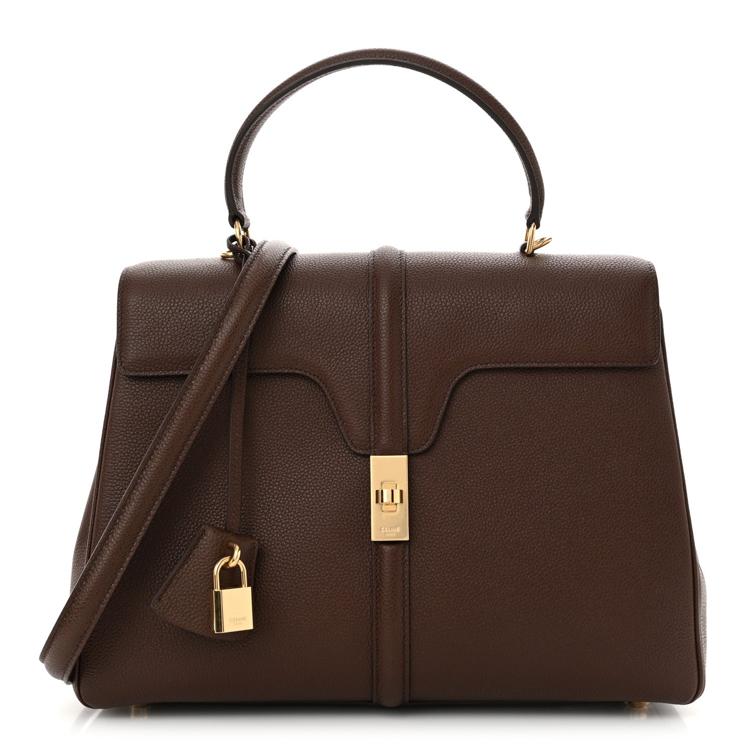 Celine Grained Calfskin Medium 16 Top Handle Bag Brown 1 of 14
