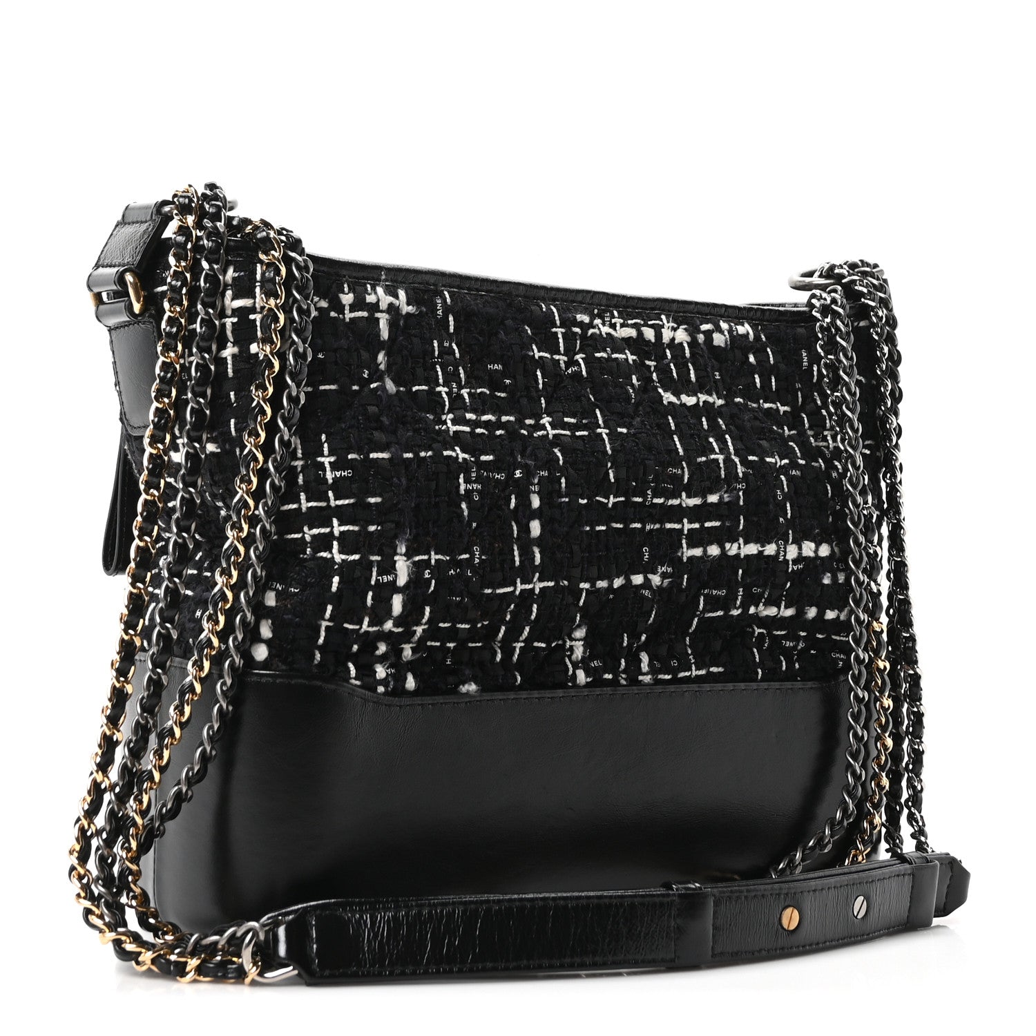Chanel Tweed Calfskin Quilted Medium Gabrielle Hobo Black White 3 of 10