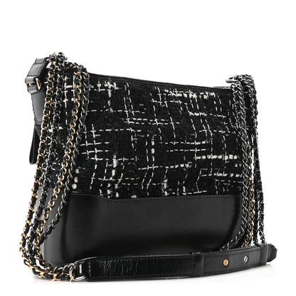 Chanel Tweed Calfskin Quilted Medium Gabrielle Hobo Black White 3 of 10