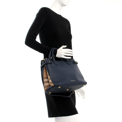 Burberry Grainy Calfskin House Check Medium Banner Tote Midnight Blue 2 of 9