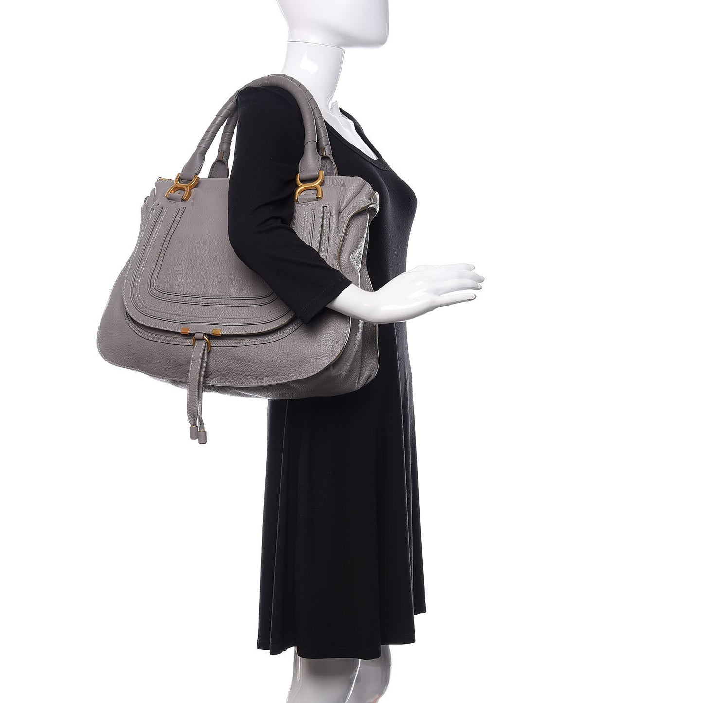 Calfskin Large Marcie Satchel Cashmere Grey