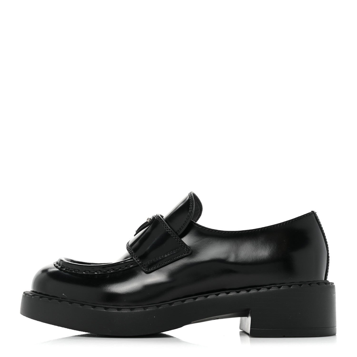 Prada Spazzolato Metal Triangle Logo 50mm Loafers 37.5 Black 1 of 9