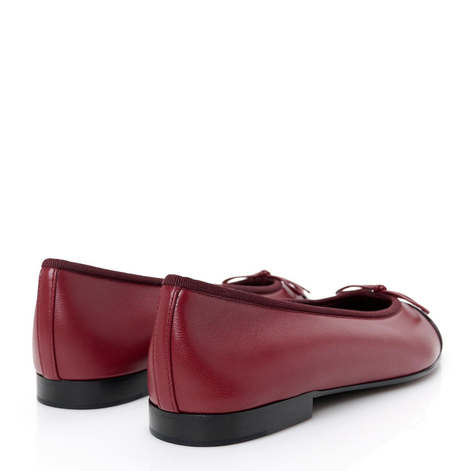 Chanel Lambskin Cap Toe CC Ballerina Flats 38 Burgundy Black 5 of 10