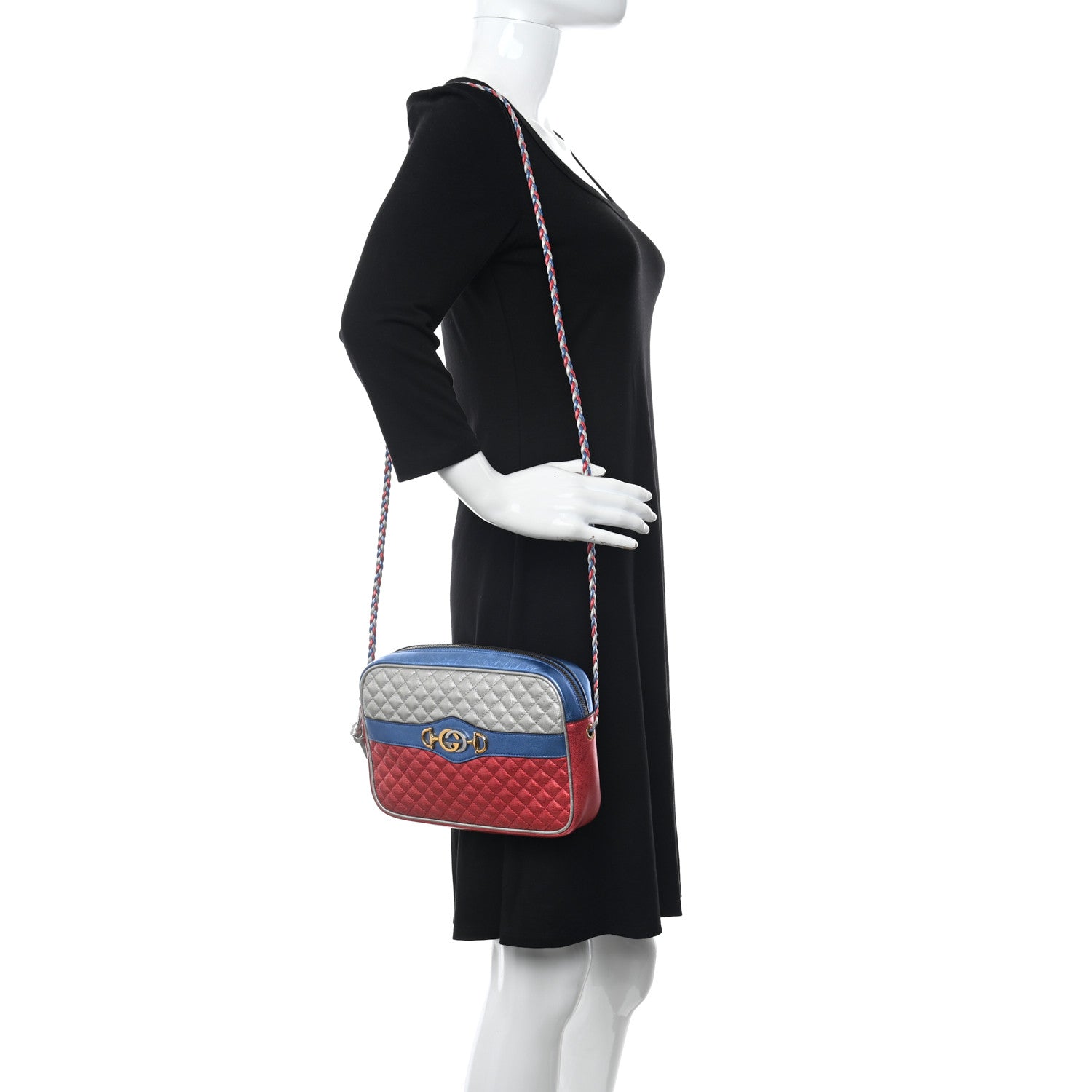 Gucci Laminated Nappa Trapuntata Small Zumi Shoulder Bag Rosso Marine Argento 2 of 10