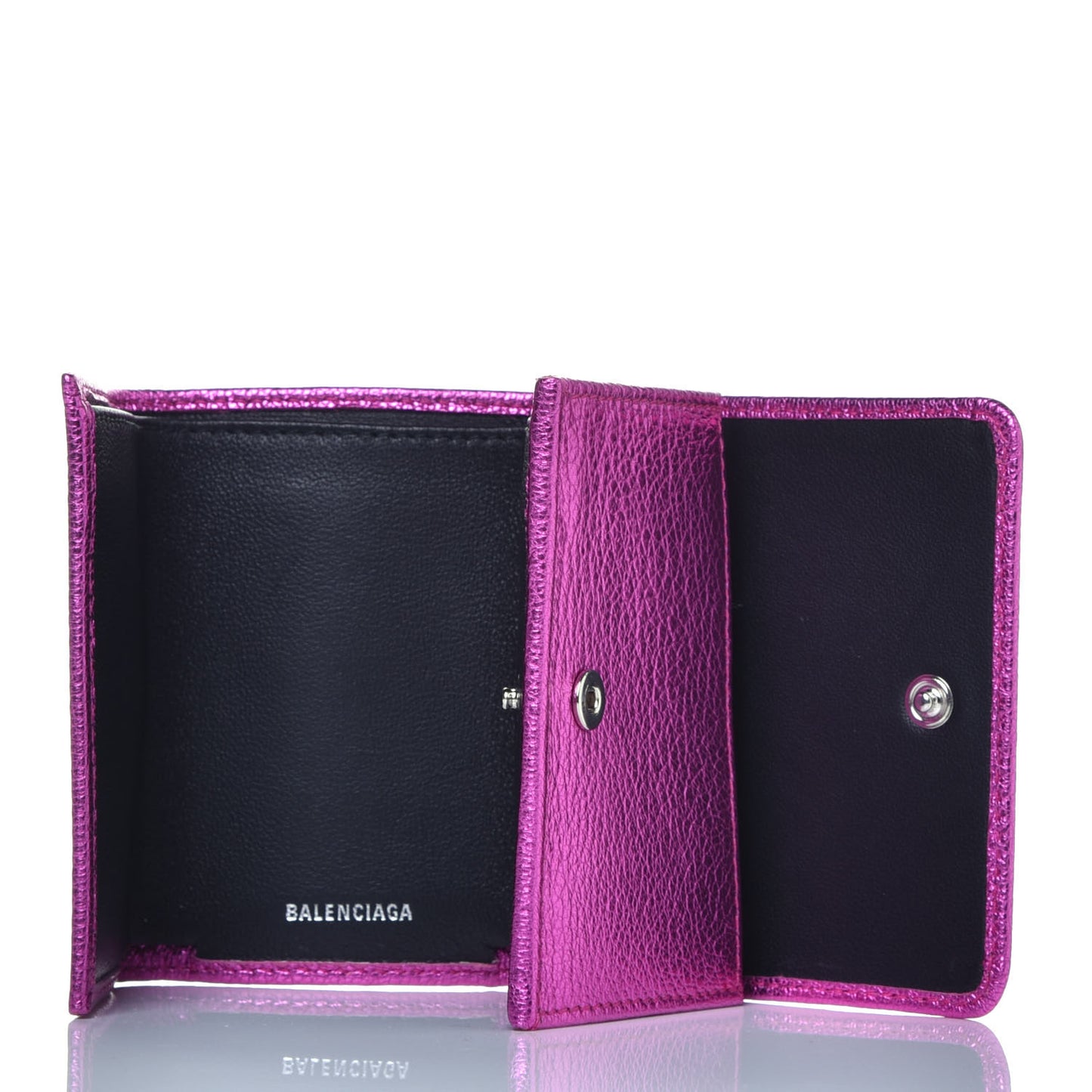 Metallic Goatskin Logo Mini Everyday Wallet Rose Fuchsia Black