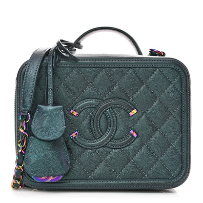 Chanel Iridescent Caviar Quilted Medium CC Filigree Vanity Case Dark Turquoise 1 of 13