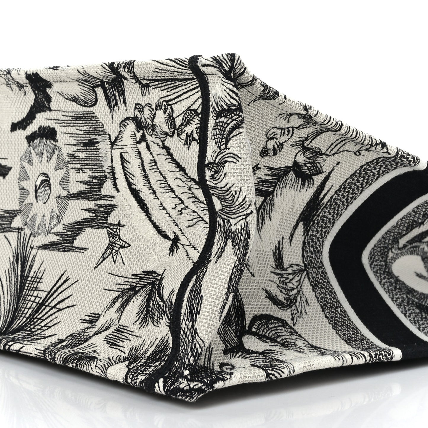 Canvas Embroidered Large Toile De Jouy Book Tote White Black