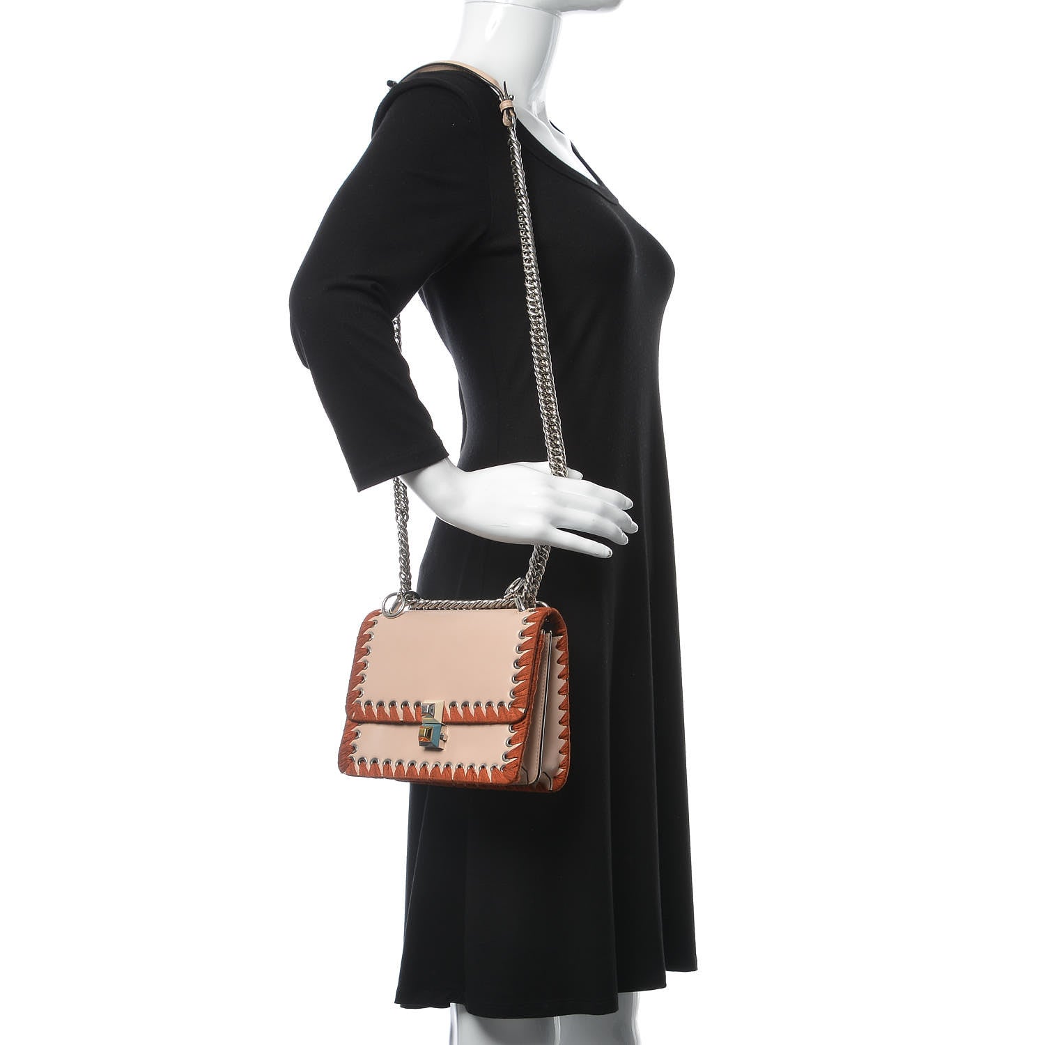 Fendi Vitello Liberty Lucido Ribbon Lace Up Studded Small Kan I Shoulder Bag Plaster 2 of 7