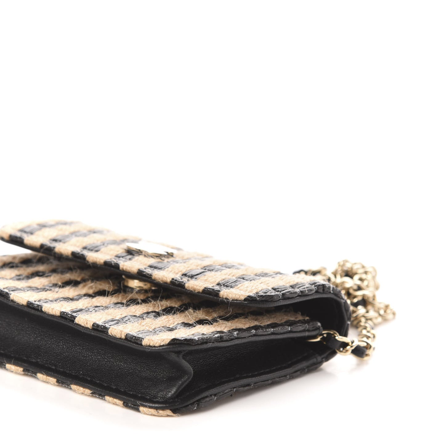 Raffia Jute Striped Belt Bag Black Beige