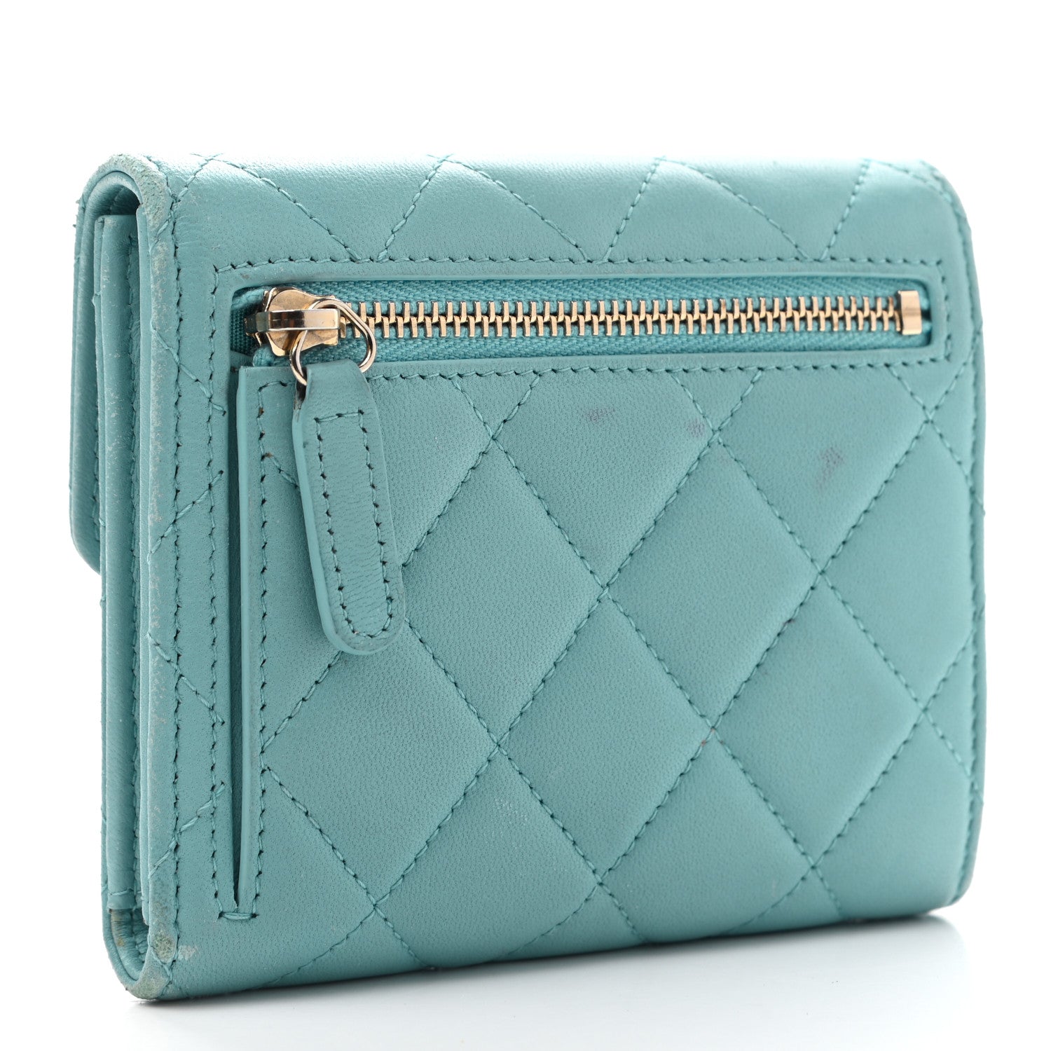 Chanel Lambskin Quilted Compact Flap Wallet Light Blue 3 of 18