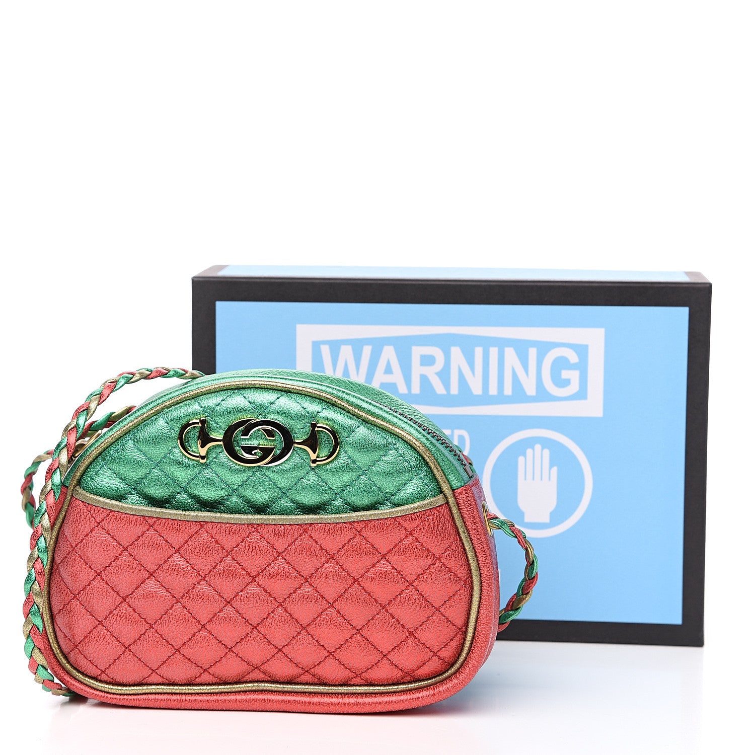 Gucci Laminated Nappa Trapuntata Mini Zumi Dome Shoulder Bag Rosso Jasmine Green Rame 9 of 9