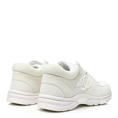 Chanel Suede Calfskin Fabric CC Sneakers 38.5 White 4 of 7