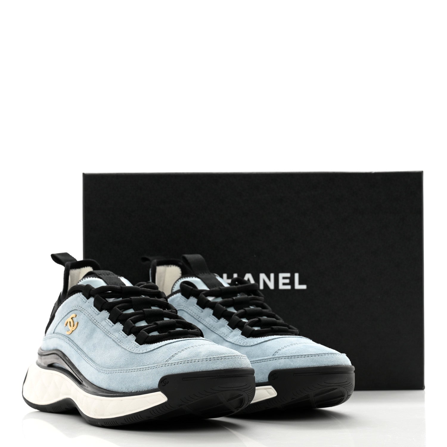 Chanel Suede Calfskin Nylon Grosgrain CC Sneakers 40 Light Blue 9 of 9