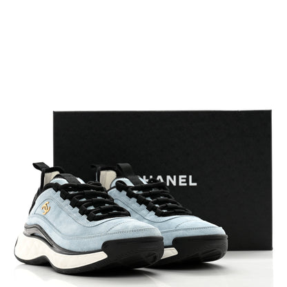 Chanel Suede Calfskin Nylon Grosgrain CC Sneakers 40 Light Blue 9 of 9