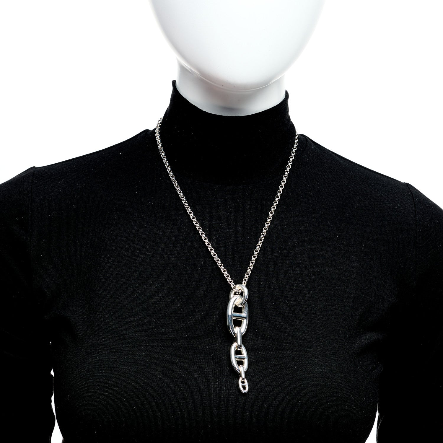 Hermes Sterling Silver GM Chaine D'Ancre Echainee Pendant Necklace 2 of 6