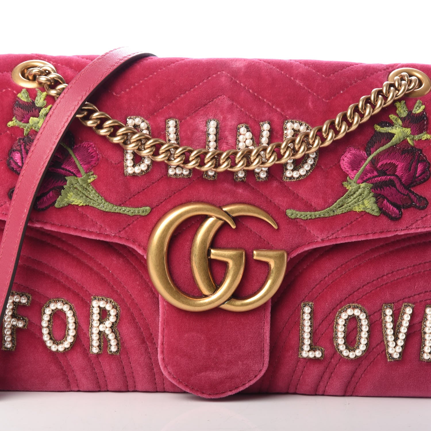 Gucci Velvet Matelasse Blind for Love Embroidered Medium GG Marmont Shoulder Bag Light Raspberry Rose Multicolor 7 of 9