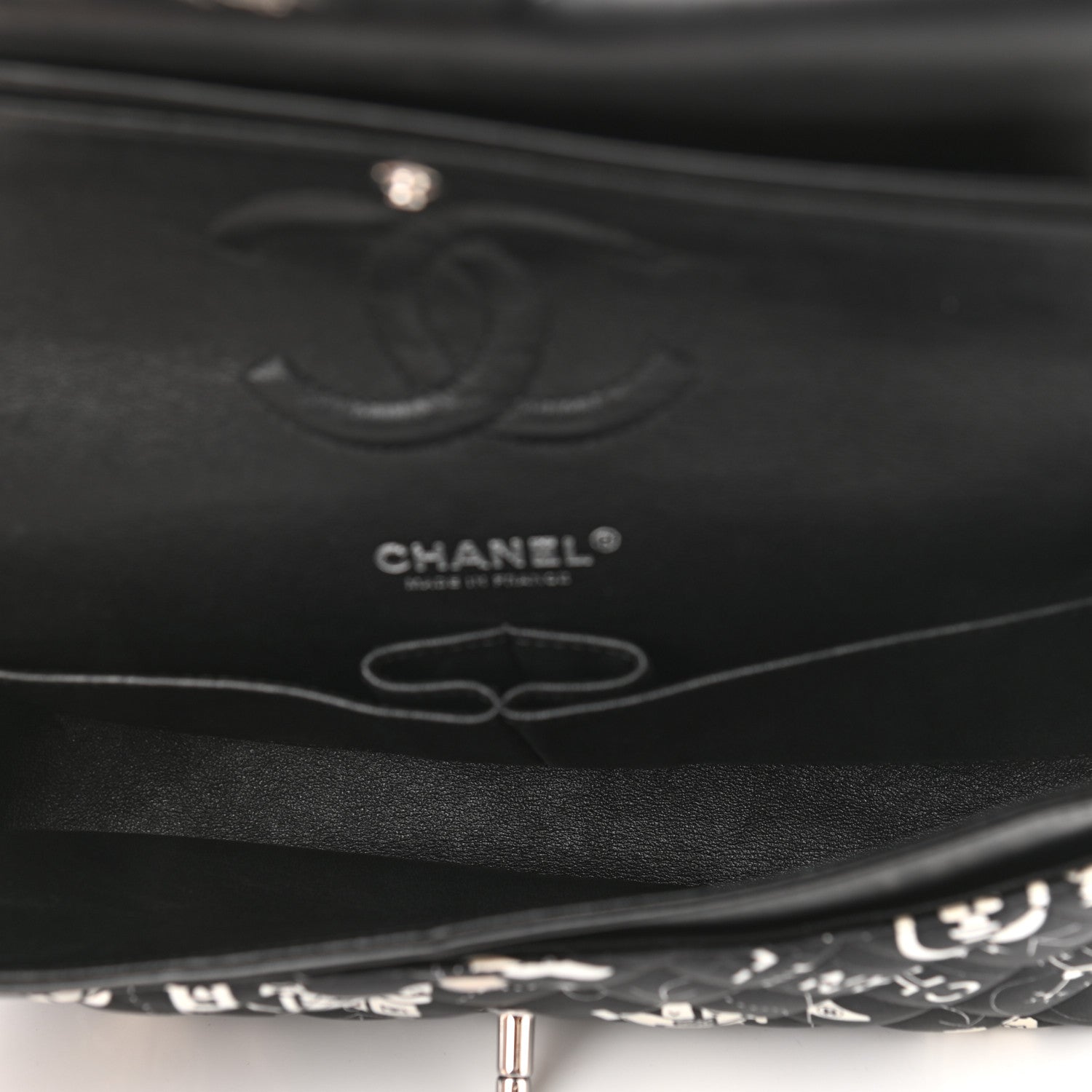 Chanel Satin Airline Printed Medium Double Flap Black White 7 of 10