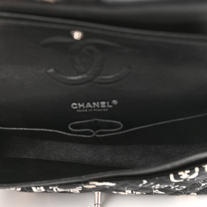 Chanel Satin Airline Printed Medium Double Flap Black White 7 of 10