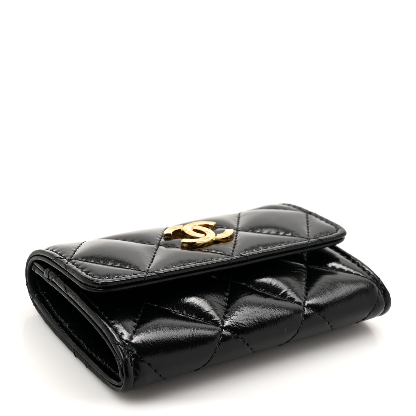 Shiny Lambskin Quilted Textured CC Card Holder Black