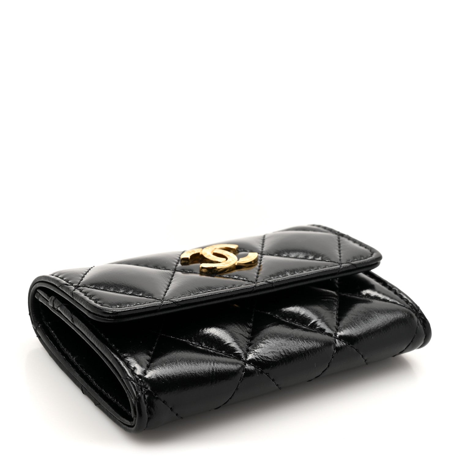 Chanel Shiny Lambskin Quilted Textured CC Card Holder Black 4 of 8