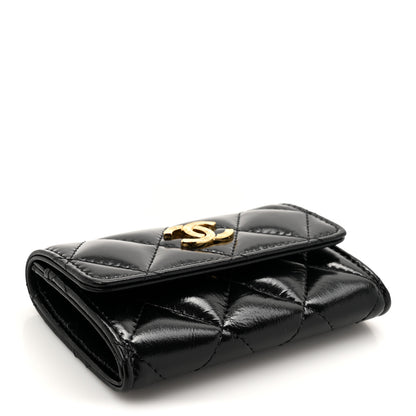 Chanel Shiny Lambskin Quilted Textured CC Card Holder Black 4 of 8