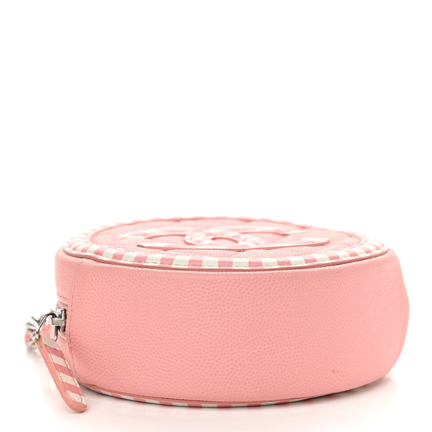 Caviar Quilted Filigree Round Clutch With Chain Pink White