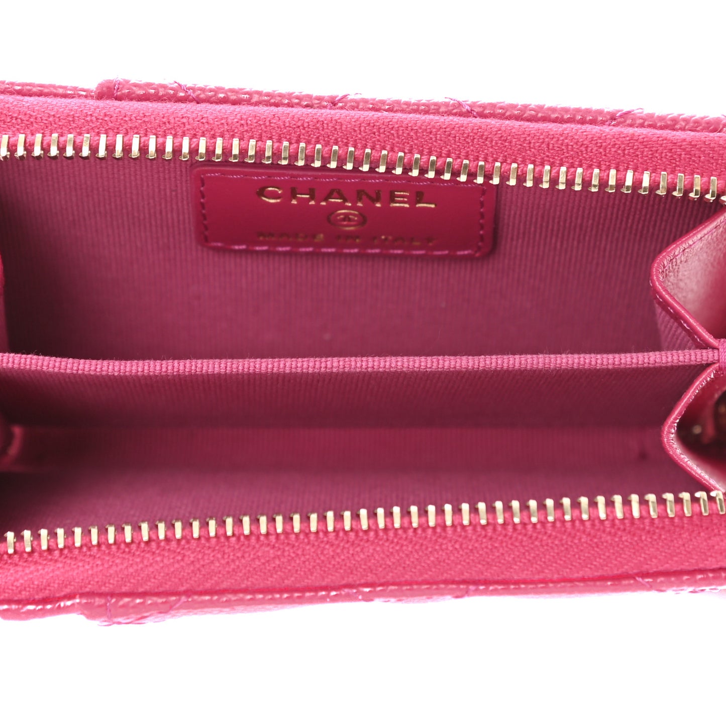 Caviar Quilted Zip Card Holder Fuchsia