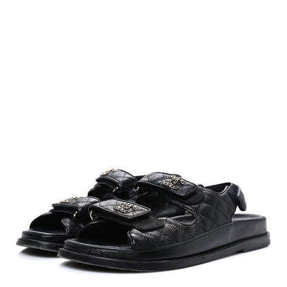 Chanel Grained Calfskin Velcro Dad Sandals 39 Black 4 of 10