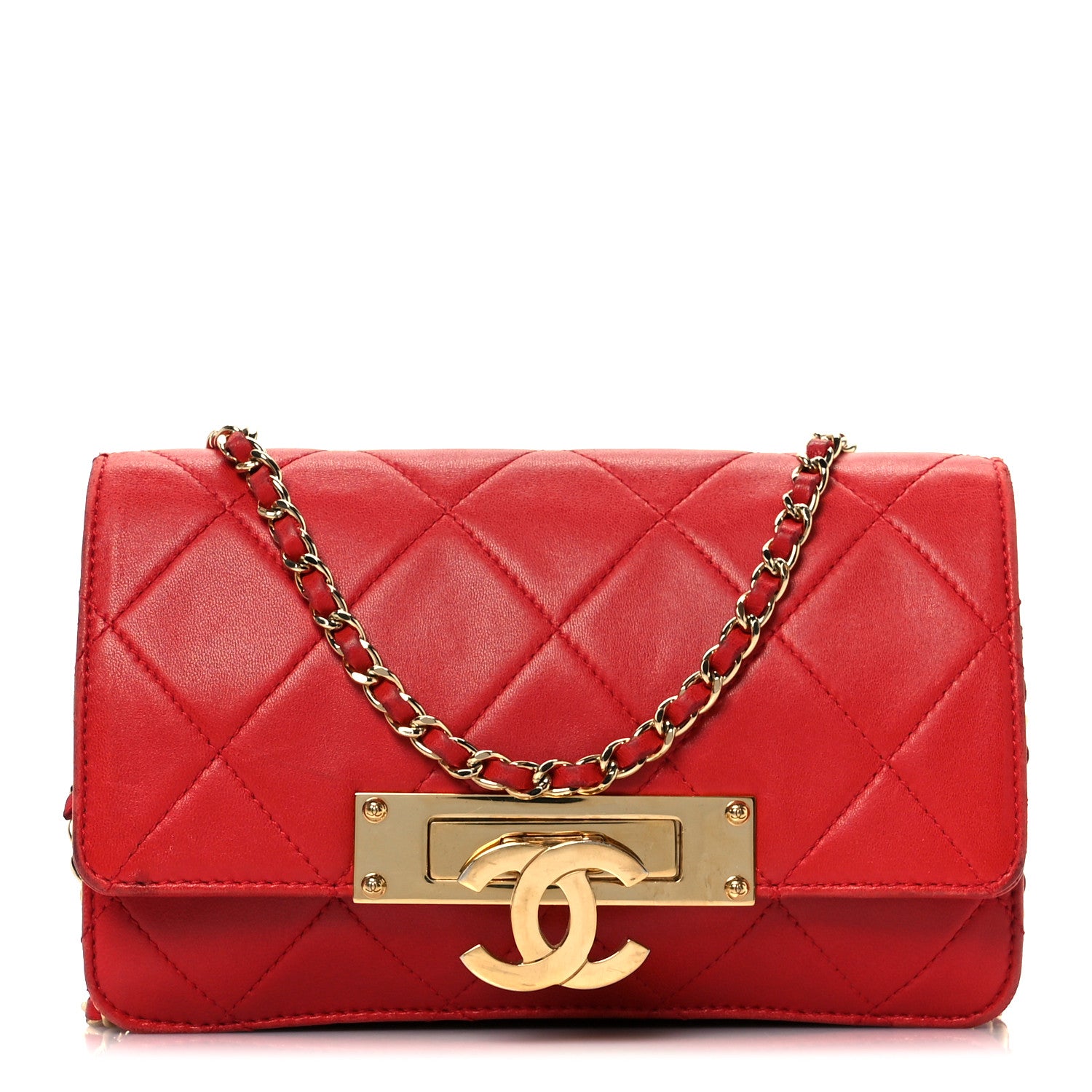 Chanel Lambskin Quilted Golden Class Wallet on Chain WOC Red 1 of 12