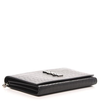 Saint Laurent Crocodile Embossed Calfskin Monogram Chain Wallet Black 4 of 10