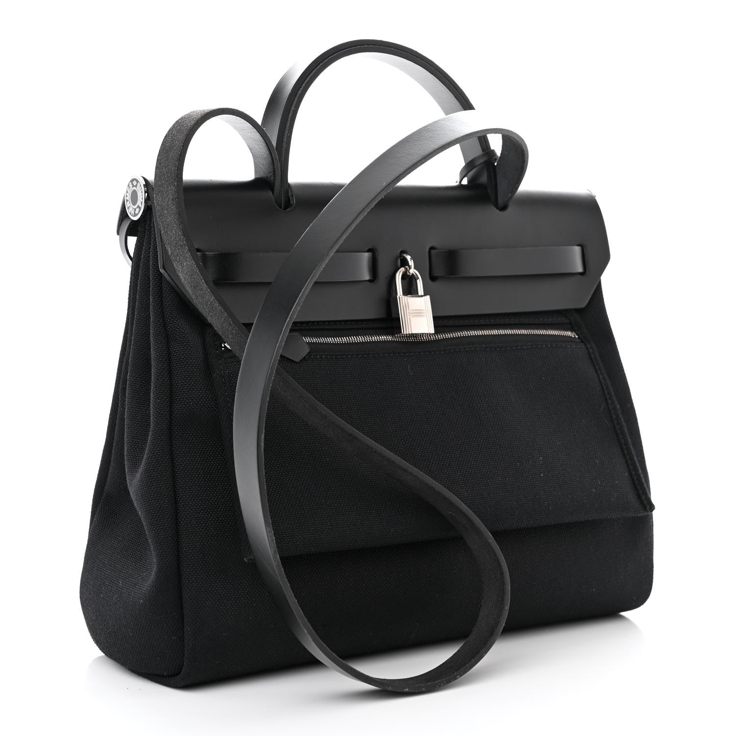 Hermes Military Toile Vache Hunter Laque Herbag Zip Retourne 31 PM Black 4 of 13
