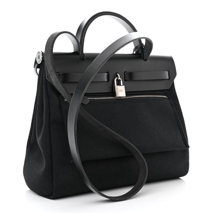 Hermes Military Toile Vache Hunter Laque Herbag Zip Retourne 31 PM Black 4 of 13