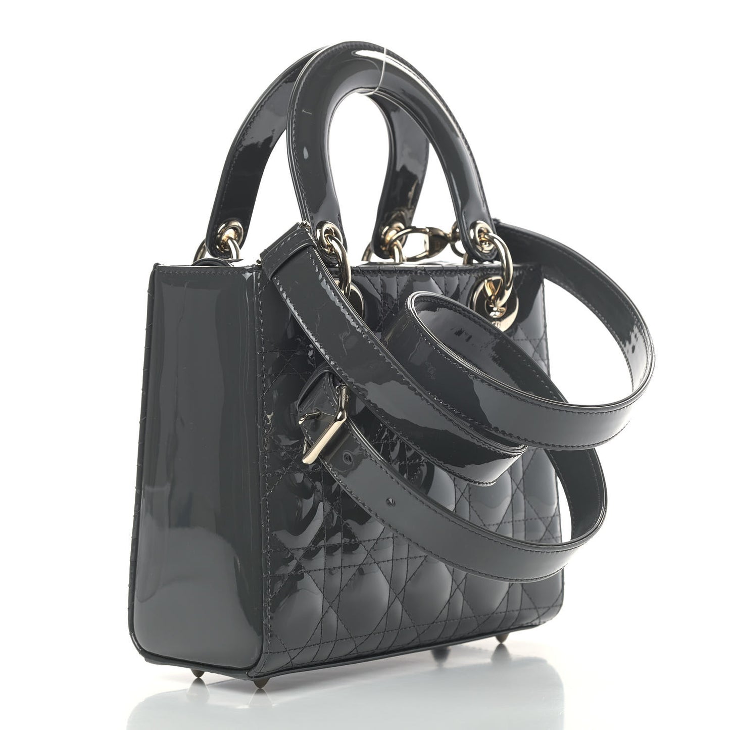 Patent Cannage Small Lady Dior Grey