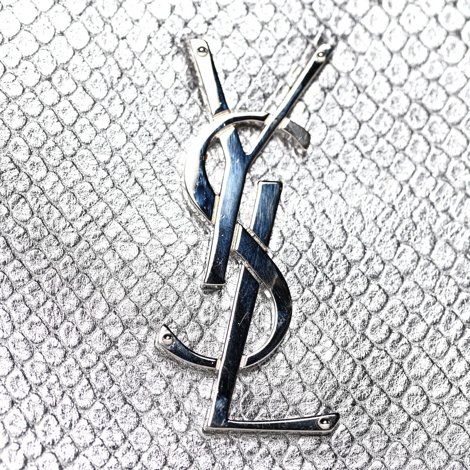 Saint Laurent Metallic Calfskin Python Embossed Monogram Chain Wallet Silver 15 of 17
