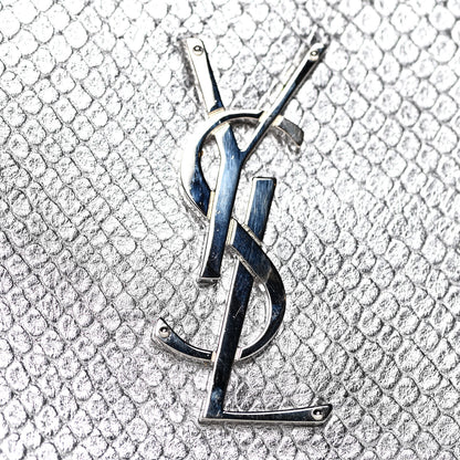 Saint Laurent Metallic Calfskin Python Embossed Monogram Chain Wallet Silver 15 of 17