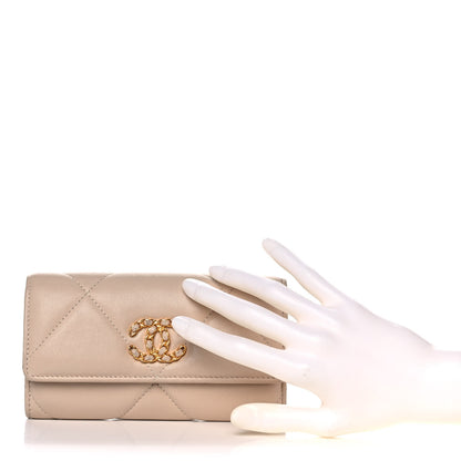 Chanel Shiny Goatskin Quilted Chanel 19 Flap Wallet Beige 2 of 13