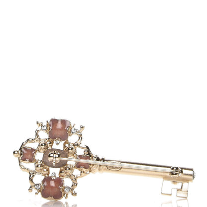 Chanel Gripoix Poured Glass Pearl Key Brooch Gold Pink 3 of 4