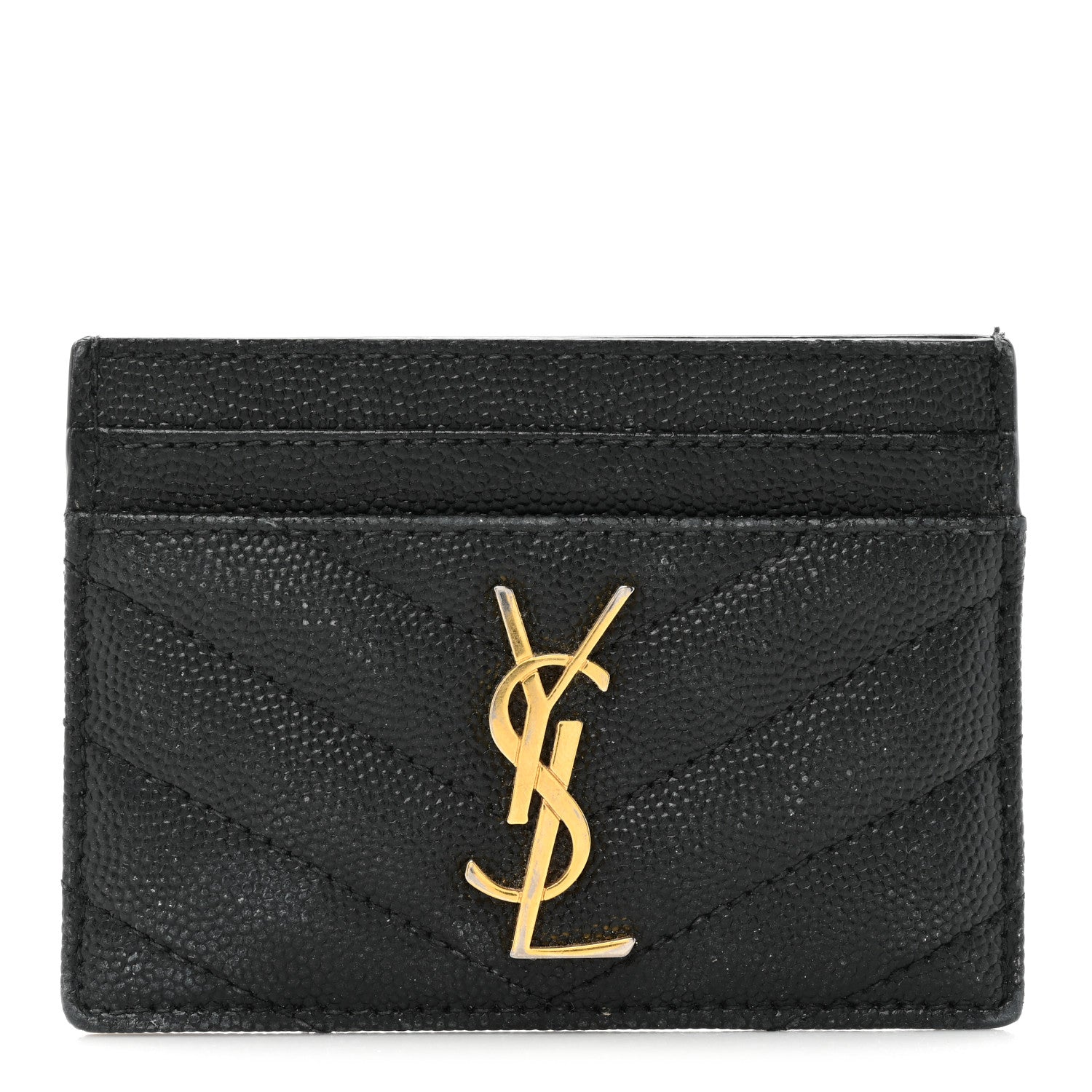 Saint Laurent Grain De Poudre Matelasse Chevron Monogram Credit Card Case Black 1 of 16
