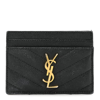 Saint Laurent Grain De Poudre Matelasse Chevron Monogram Credit Card Case Black 1 of 16