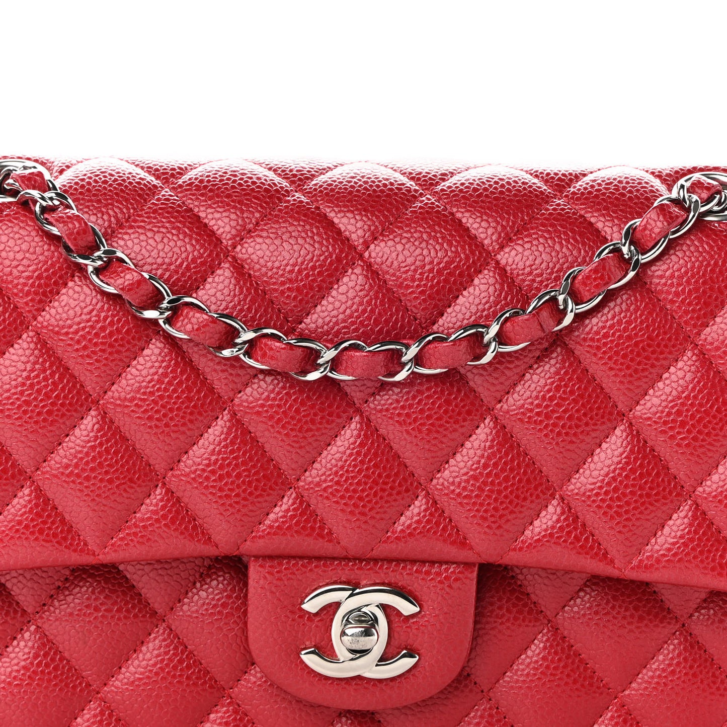 Metallic Caviar Quilted Medium Double Flap Dark Pink