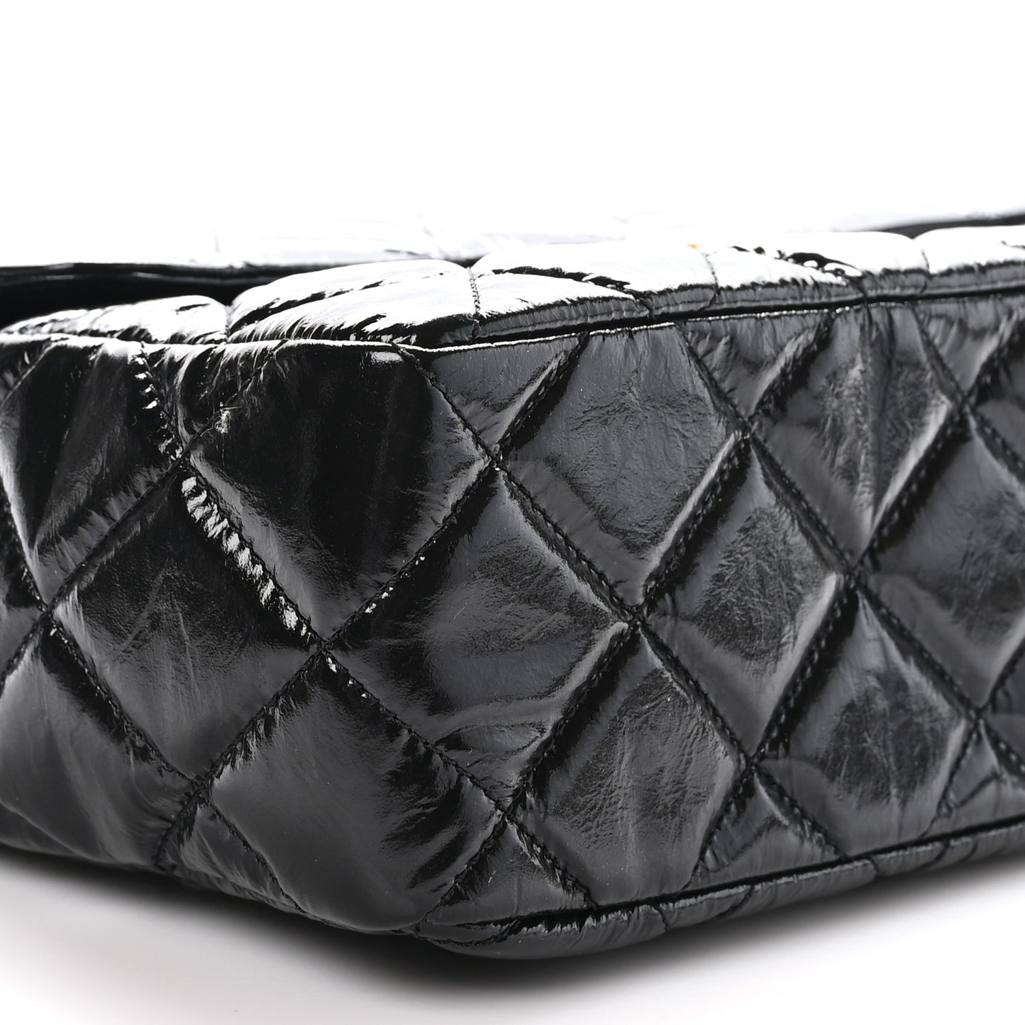 Shiny Crumpled Calfskin Quilted Large Wavy CC Hobo Black