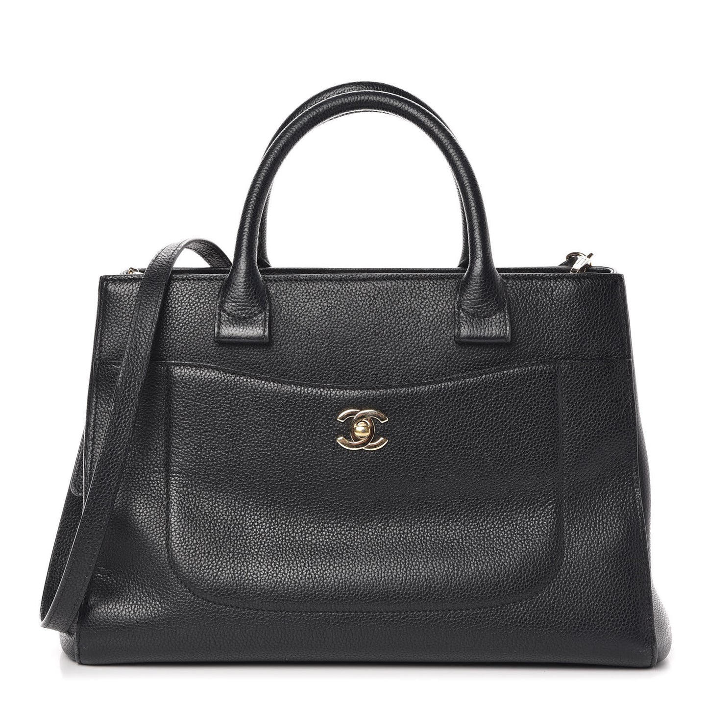 Grained Calfskin Small Neo Executive Shopper Tote Black