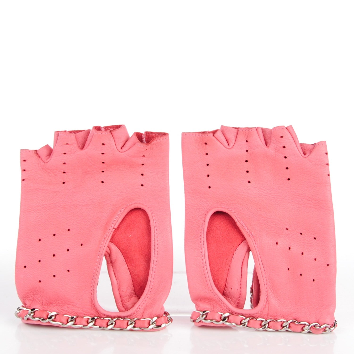Chanel Lambskin Chain CC Fingerless Gloves 7.5 Pink 2 of 6