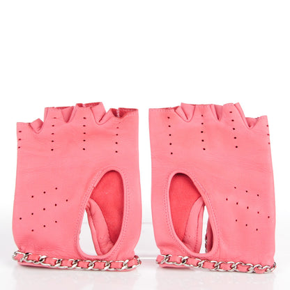 Chanel Lambskin Chain CC Fingerless Gloves 7.5 Pink 2 of 6
