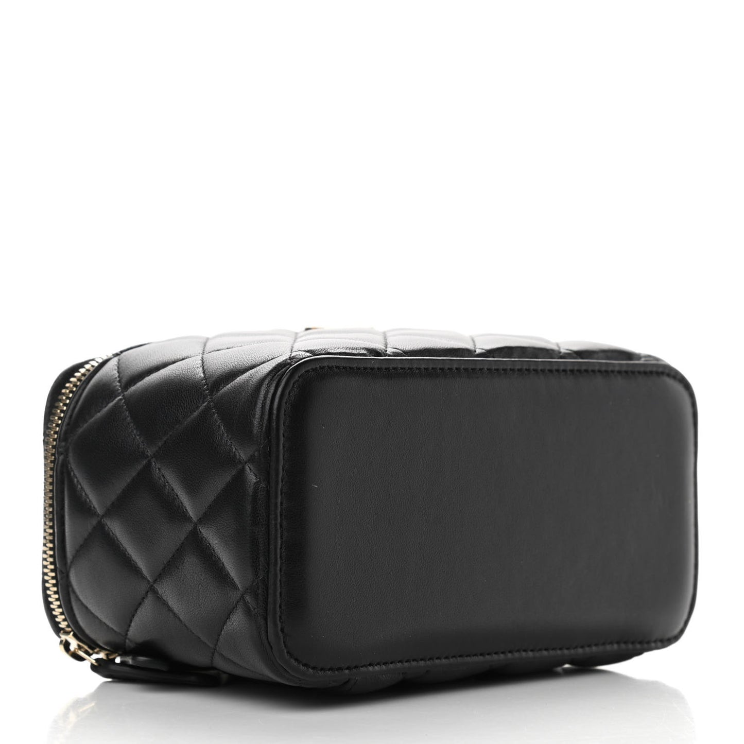 Lambskin Quilted Small Top Handle Vanity Case With Chain Black