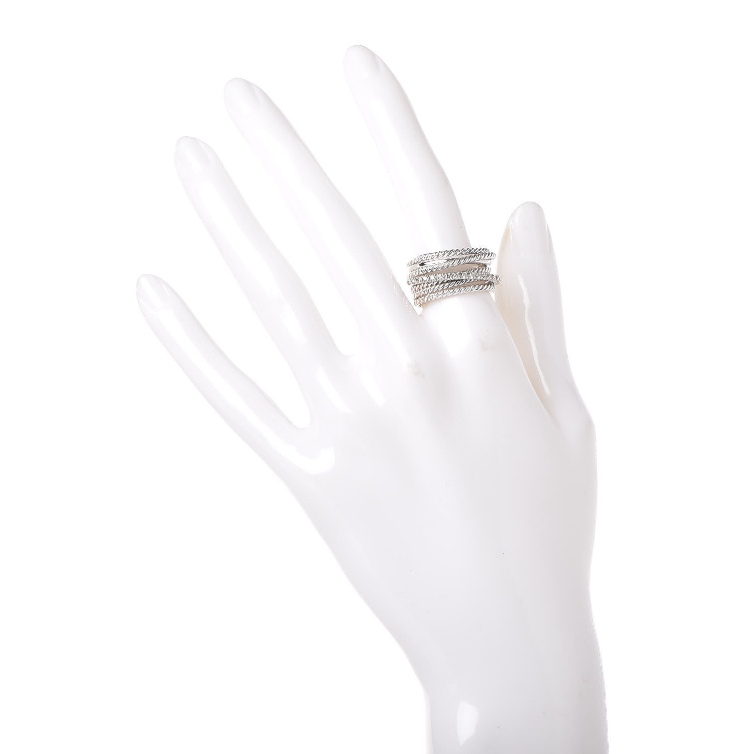 David Yurman Sterling Silver 14K White Gold Diamond 11mm Wide Crossover Cable Ring 53 6.5 2 of 4