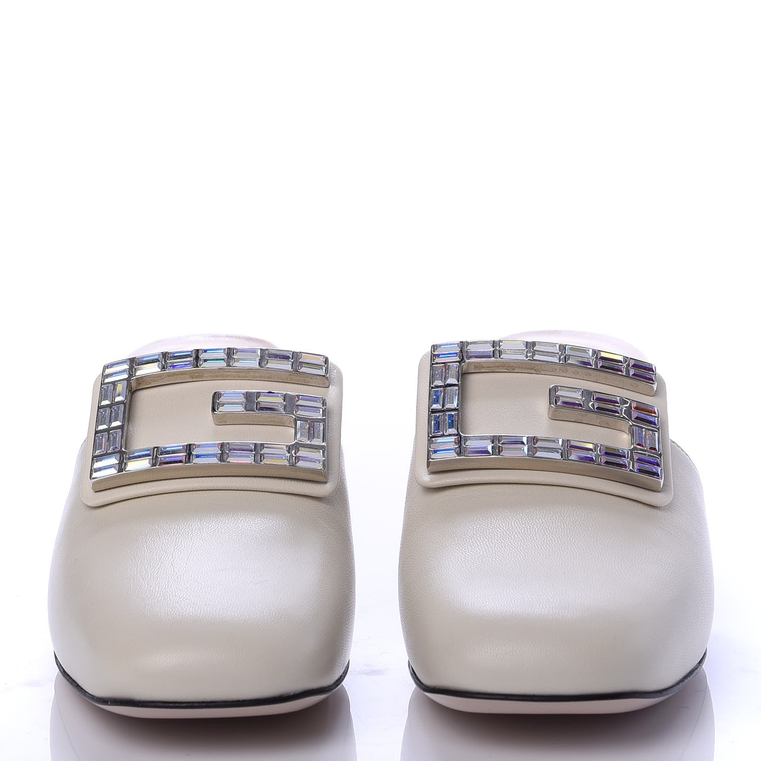 Gucci Malaga Kid Crystal Square G Madelyn Mules 36.5 Vintage White 2 of 11