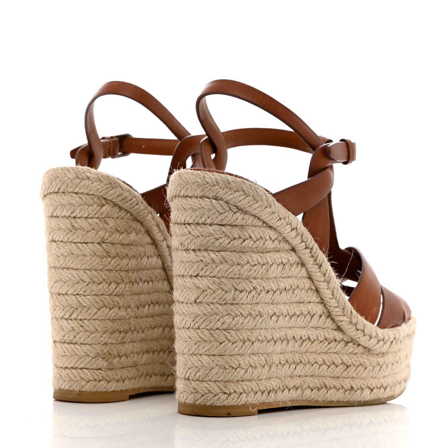 Saint Laurent Calfskin 85 Platform Espadrille Wedge Sandals 38 Brown 4 of 17
