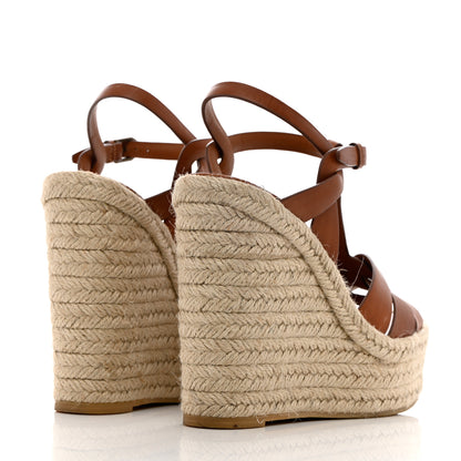 Saint Laurent Calfskin 85 Platform Espadrille Wedge Sandals 38 Brown 4 of 17