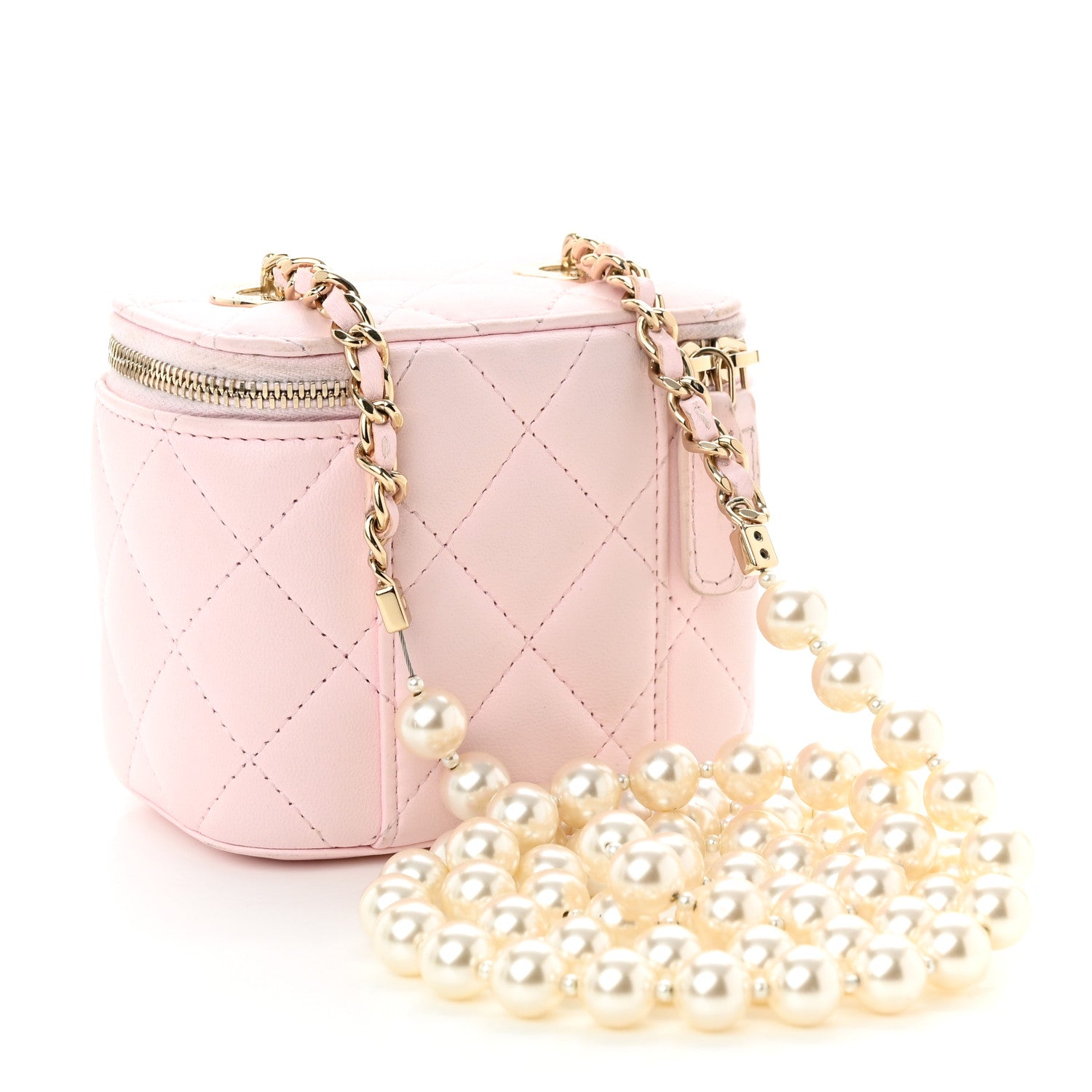 Chanel Lambskin Quilted Mini Vanity Case With Pearl Chain Light Pink 3 of 11